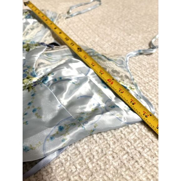 Cottagecore Satin Nightgown XXL Blue Floral Lace Trim Slip Sleepwear Lingerie - Picture 6 of 9